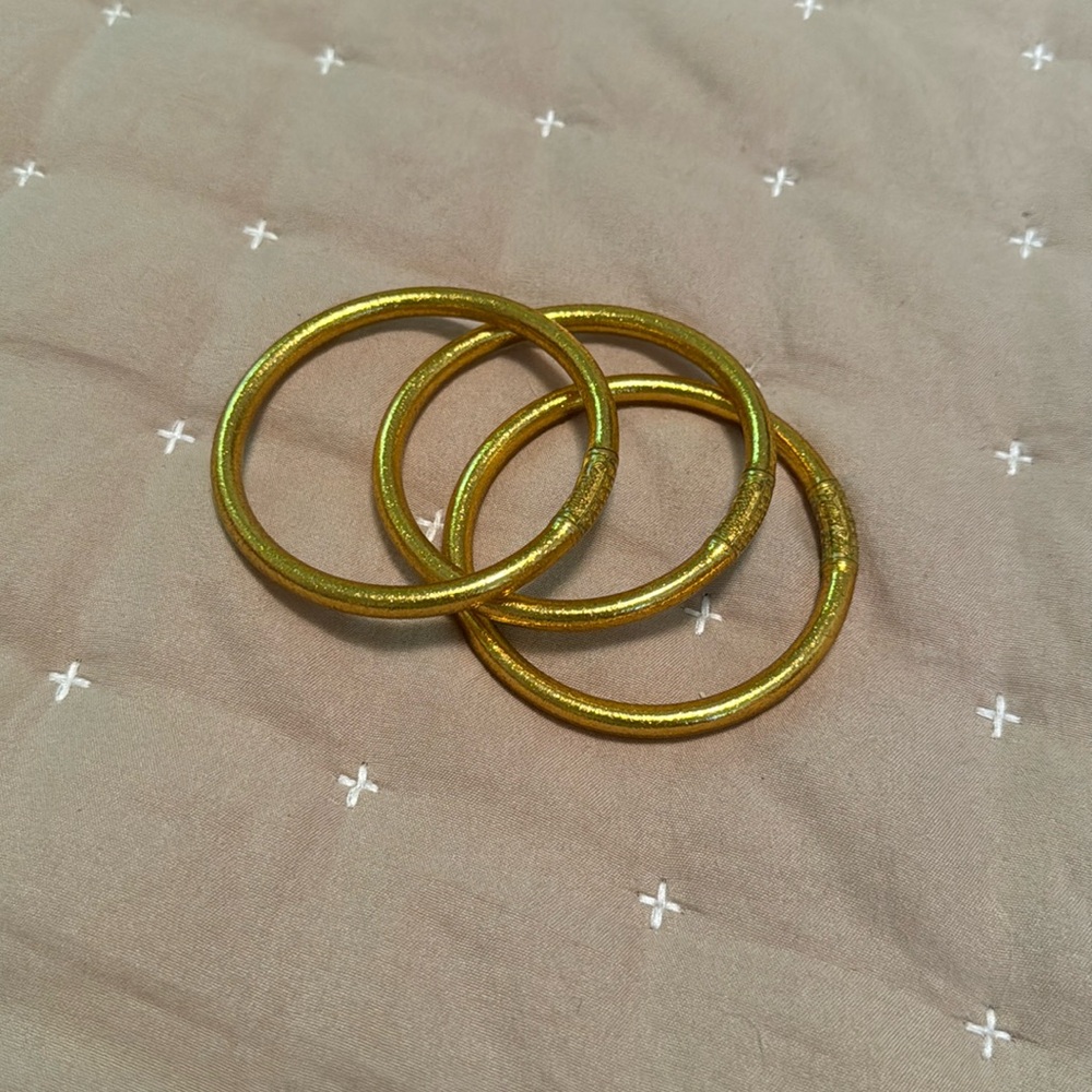 GOLD ALL WEATHER BANGLES- SERENITY PRAYER: BUDHA GIRL